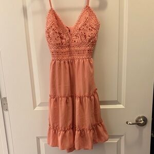 Pink Coral Lace Sleeveless Mini Dress XS